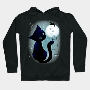 Blue Kitty Dream on the Moon Hoodie